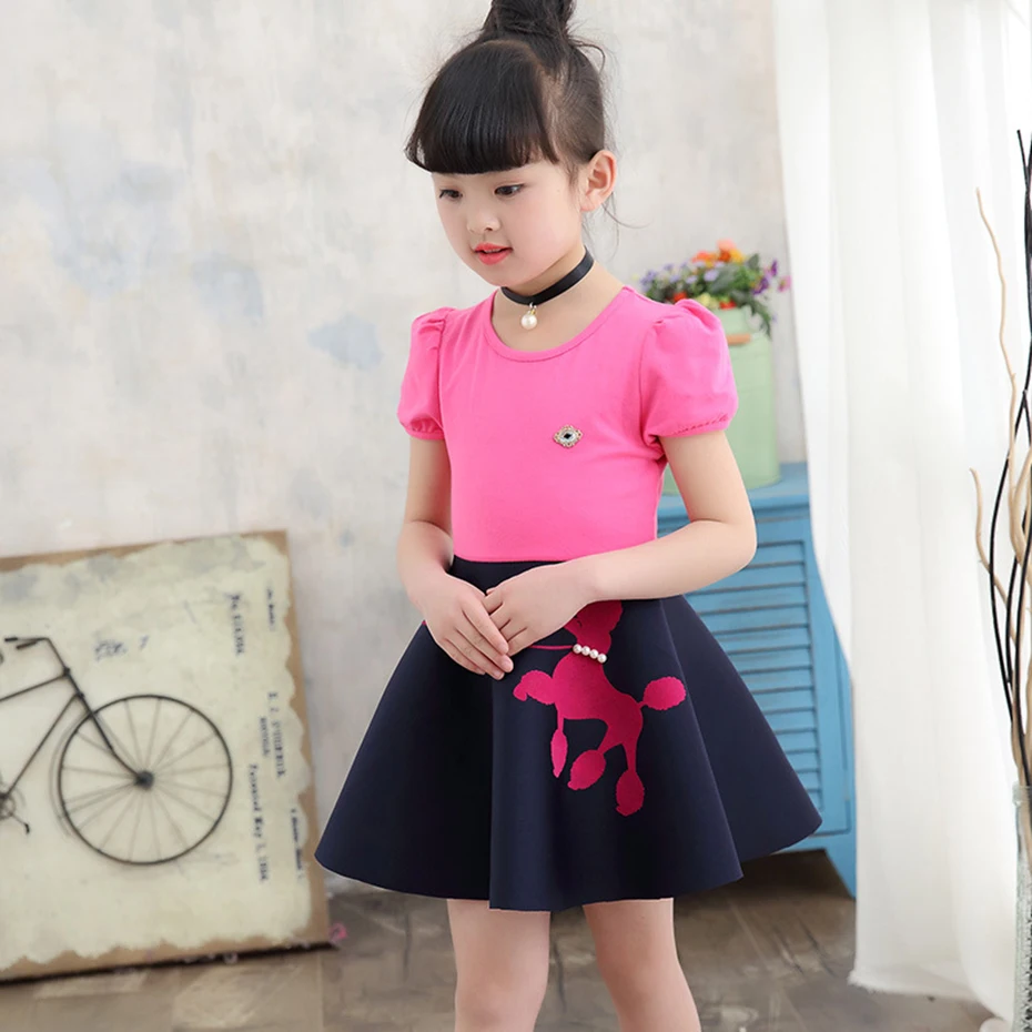 Платья для девочек 2018 весеннее платье подростков с мультяшным рисунком одежда