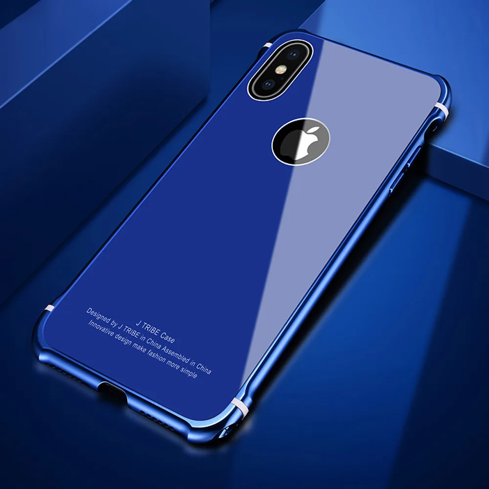 Vpower стеклянный чехол для iPhone X роскошный алюминиевый бампер + защитный из
