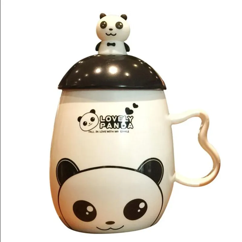 Акция! Креативная керамическая кружка с милой пандой и крышкой Офисная ложкой |
