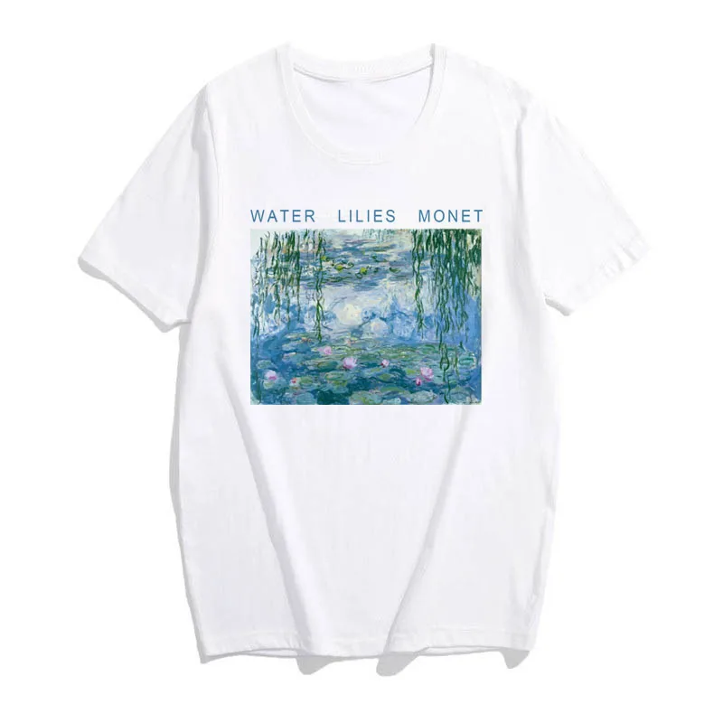 Винтажная женская футболка с масляной росписью Monet новая летняя модная круглым