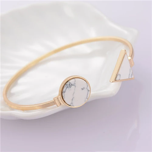 white triangle round MESTILO Модные золотые пластины черный белый геометрический треугольник открытый манжета браслет панка искусственный мрамор каменные браслеты из Индии - Окраска металла: white triangle round