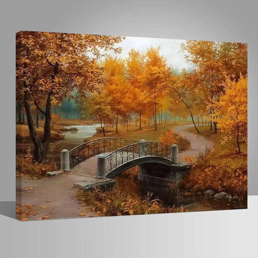 DIY картина маслом по номерам природа Золотая осень парк масло Canavas с кистями и
