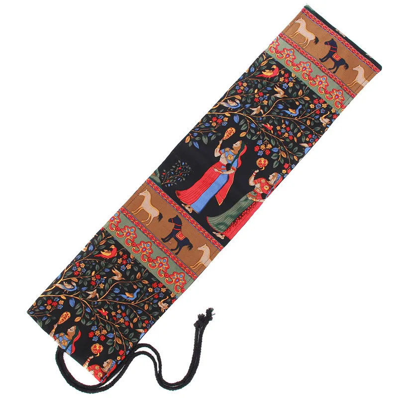 

36/48/72 Holes Vintage Canvas Roll Up Curtain Pencil Case Box Stationery Pen Brushes Comestic Bag Curtain Pouch School Supplies