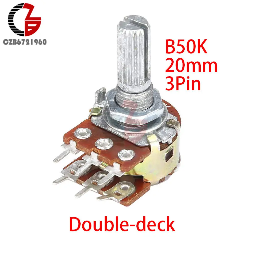WH148 3Pin 20 мм Переключатель потенциометра 1K 2K 5K 10K 20K 50K 100K 250K 500K 1M B10 потенциометр один двойной слой - Цвет: B50K Double
