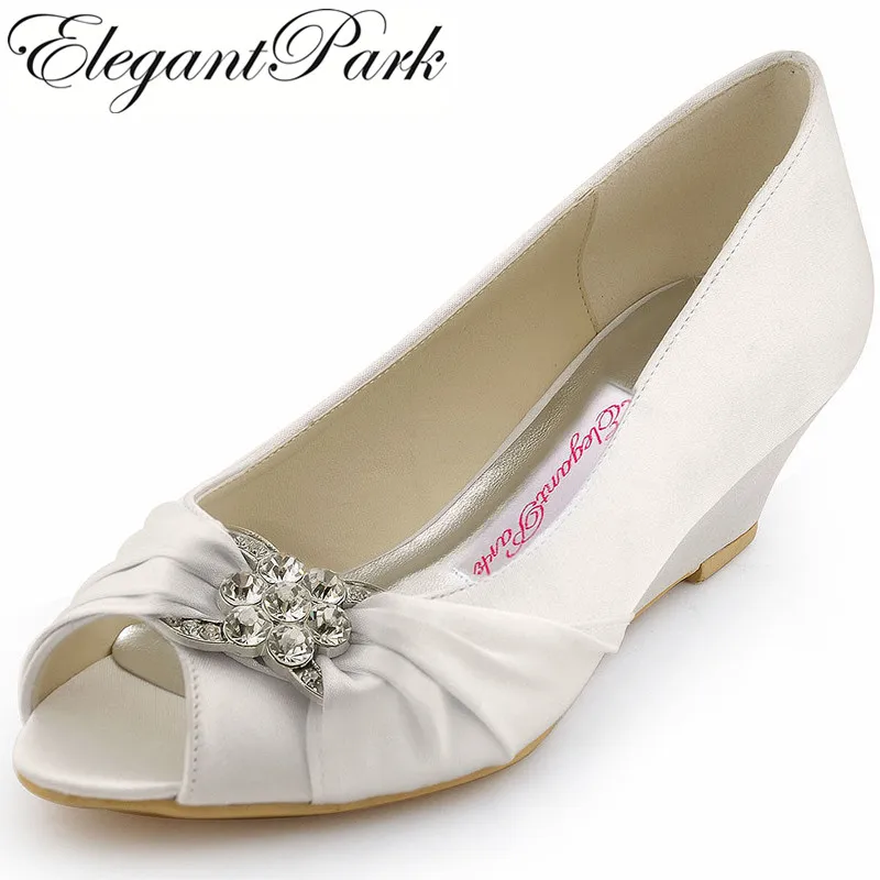 Женские свадебные туфли на танкетке Цвет белый слоновой кости Серебристый С