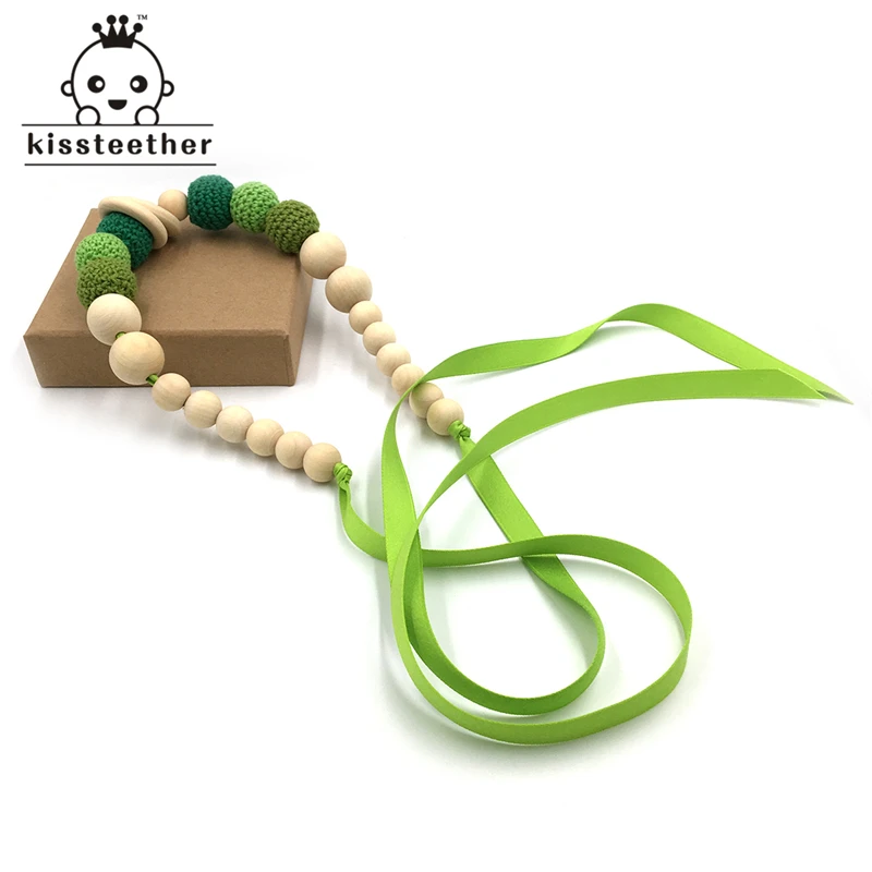 Collar de mordedor para beb&eacute;, collar seguro de cuentas de ganchillo con cuentas de madera Natural org&aacute;nico, juguete para mam&aacute;, collar de mordedor de madera para ni&ntilde;os-3