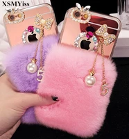 luxury bling diamond tassel warm soft beaver rabbit fur hair phone case for iphone 13 12 11 pro max x xs xr 5s 6s 7 8 plus case