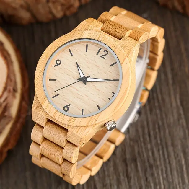 

High Quality Men Quartz Watches 100% Nature Bamboo Case Luminous Function Full Bamboo Watch Band Strap Men's Sports Clock Gift