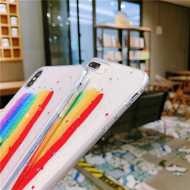 FLYKYLIN Радужный блестящий чехол со звездой для iphone 6 S 7 8 Plus XR X XS Max задняя крышка