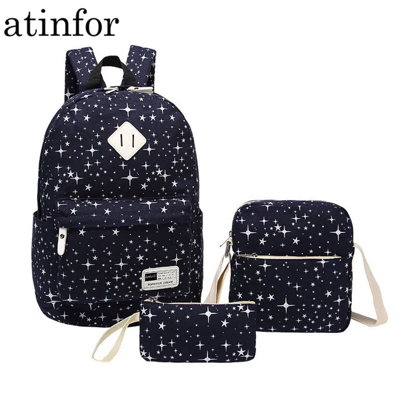 

Brand Set Female Bag Print Star Backpack Bookbag Laptop Women Canvas Space School Backpacks Bags for Teenagers