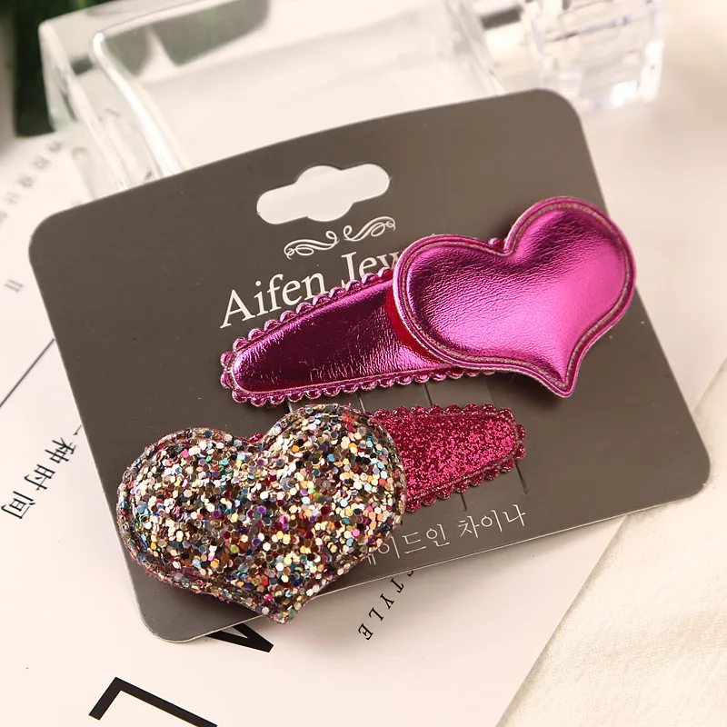 2PCS Hot Red Heart 2 шт./лот для девочек, гладкие заколки в форме звезды, сердца, короны, милые заколки для волос, BB зажимы для детей, держатели головных уборов, Детские аксессуары для волос - Цвет: 2PCS Hot Red Heart