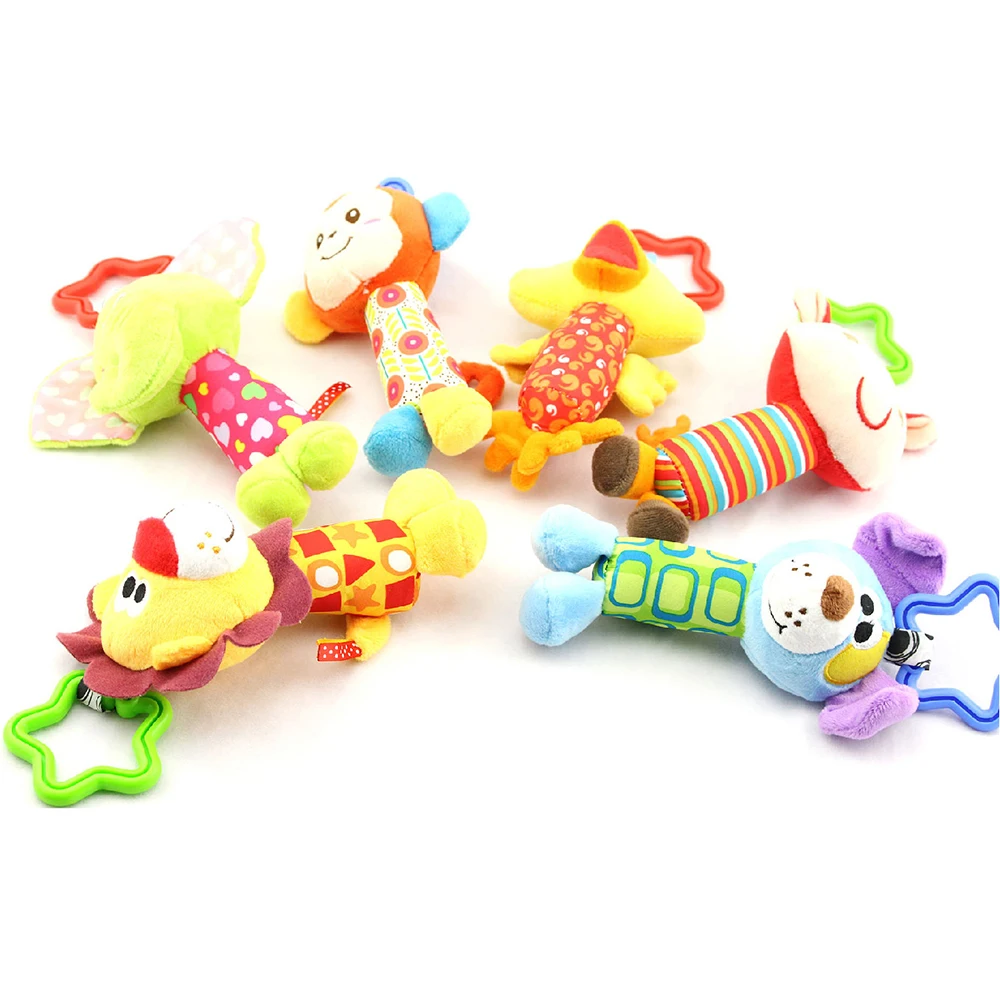 

Baby Crib Hanging Toys Infant Stroller Car Seat Bed Toys Crinkle Squeaky Toy Baby Handbells Rattles Soft Plush Development Toys