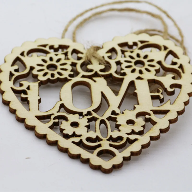 

10Pcs LOVE Heart Wooden Embellishments Crafts Hanging Ornament (Wood Color)