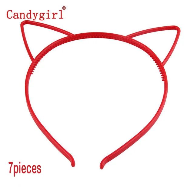 7pcs red cat 7 шт., милая пластиковая повязка на голову с кошачьими ушками, яркие цвета, единорог, корона, повязки на голову, для девочек, для детской вечеринки, для ежедневного украшения, аксессуары для волос - Цвет: 7pcs red cat