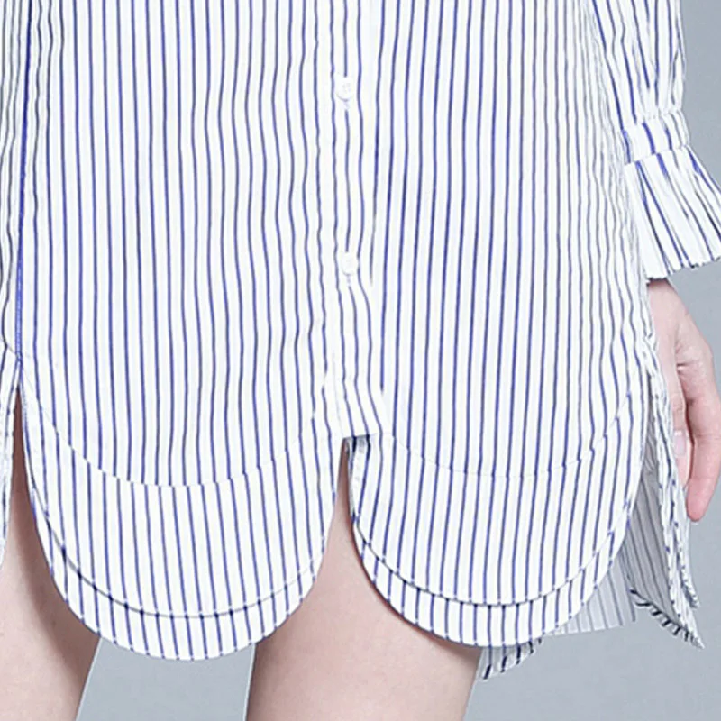 Платье рубашка AOFULI M ~ XXXL дизайнерское в полоску женское однобортное хлопковое