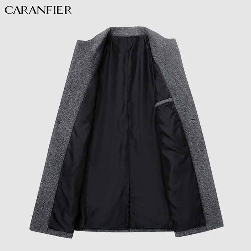 CARANFIER мужские шерстяные пальто Высокое качество осень длинный однобортный ветровка бизнес сплошной цвет Slim Fit Куртки Пальто