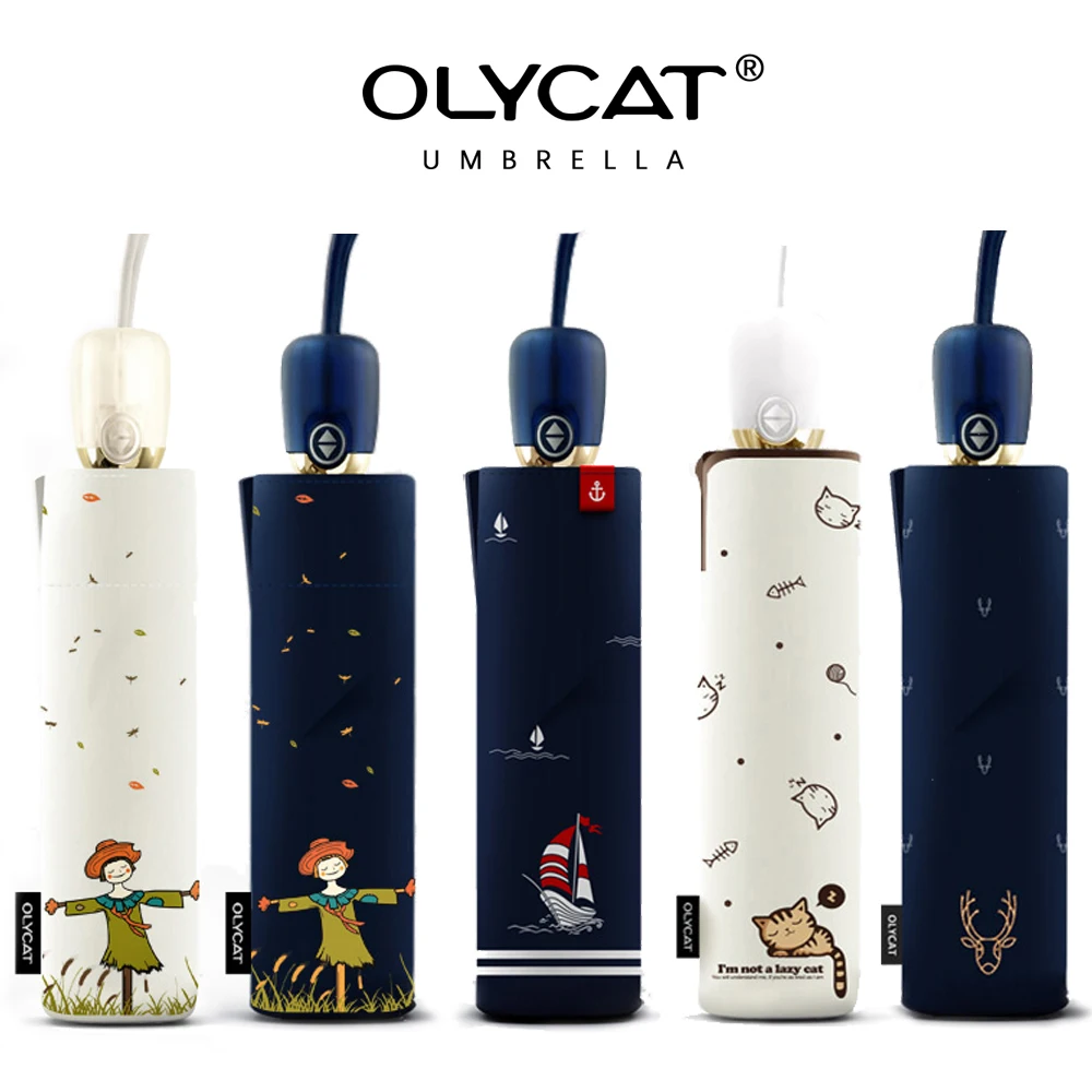 OLYCAT автоматический зонт дождь Для женщин бренд мультфильм печати солнцезащитный крем складные зонтики ветрозащитный Anti UV зонтик 5 стилей Paraguas