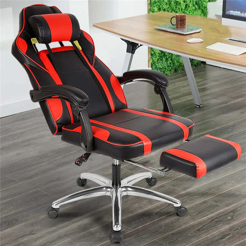 Игровые стулья для офиса из искусственной кожи с подушкой для ног с подушкой для спинки сиденья регулируемое подъемное поворотное кресло HWC