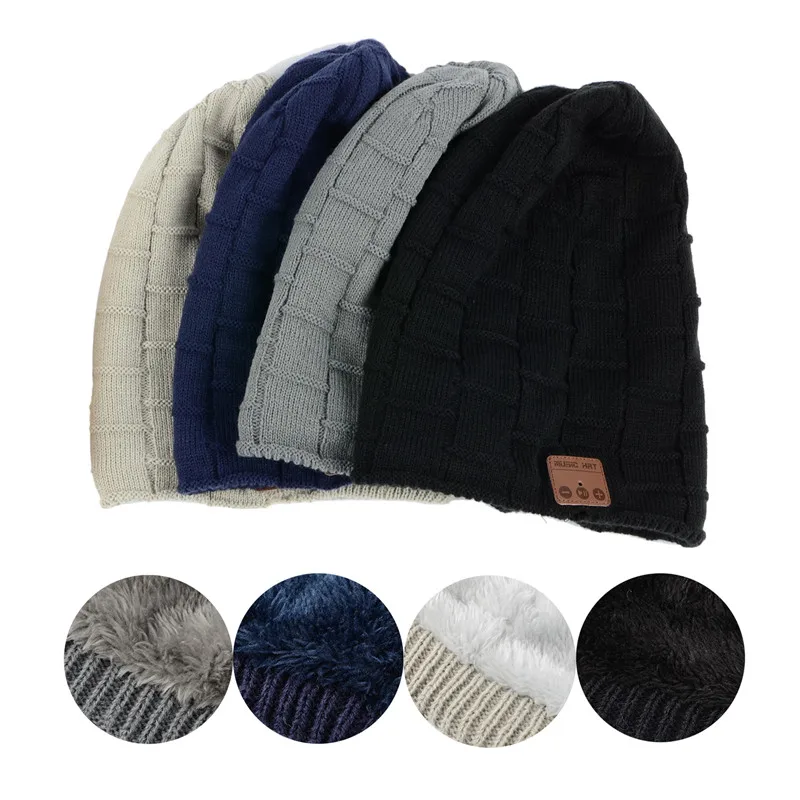 

Insert TF/SD Card Slot Wireless Bluetooth V4.2 Beanie Plus Velvet Hat Headset Speaker Mic Hand-free Music Mp3 Magic Smart Cap