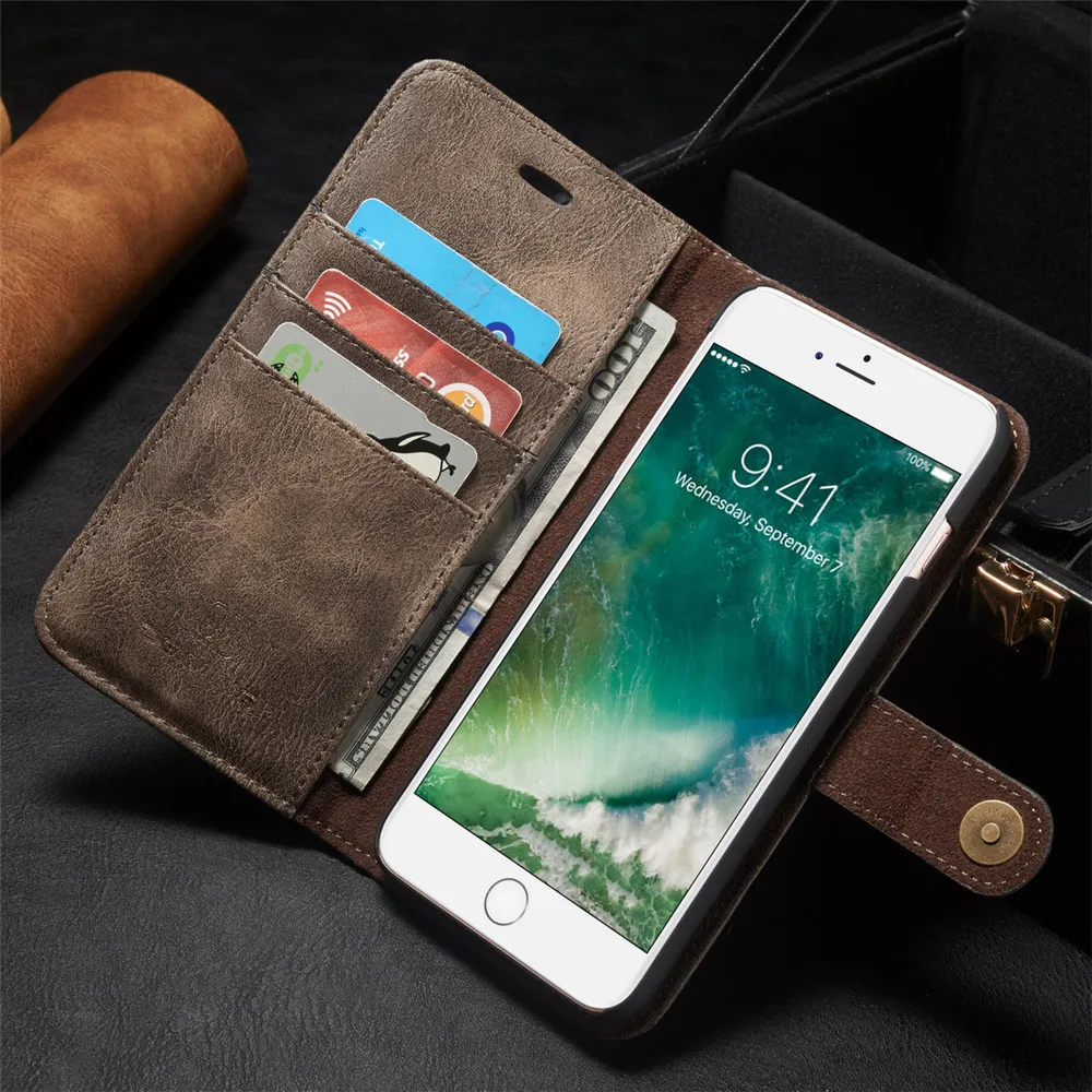 For iPhone 6 6s 7 8 Plus X Premium PU Leather Detachable 2 in 1 Multi-Functional Magnet Flip Wallet Card Slot w/ Back Cover Case | Мобильные