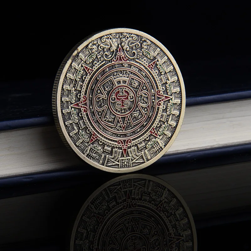 Мехико Ацтек Майя окрашенные Дракон бронзовая памятная монета Sundial Пирамида Лаки
