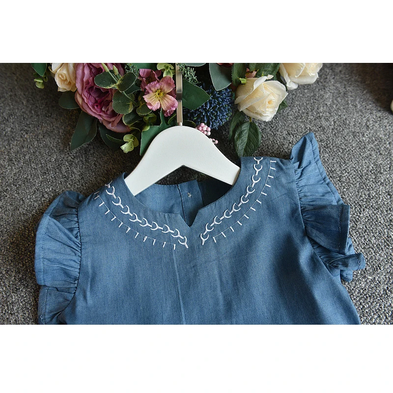LOVE DD&MM Girls Clothing Dresses 2022 Summer New Girl Fashion Cowboy Embroidered Pure Color Dress | Детская одежда и обувь