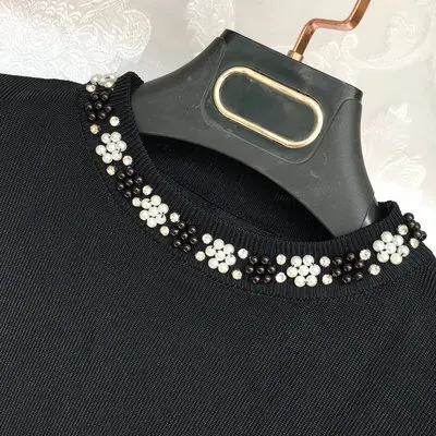 black 1 Черный, белый, летний, весенний, Модный женский тонкий свитер без рукавов, женский, подходит ко всему, с бусинами, с круглым вырезом, вязаный жилет для девочек, майки, топ на бретелях - Цвет: black 1