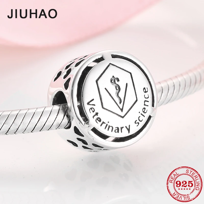 Знак занятия Ветеринария 925 пробы серебряные амулеты Бусины Подходят Pandora ювелирные изделия с бриллиантами