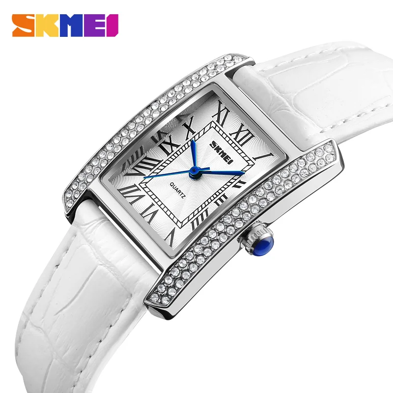 silver white SKMEI 1281 кварцевые часы женские наручные часы модные повседневные часы с кожаным браслетом женские часы женские relogio feminino новинки - Цвет: silver white