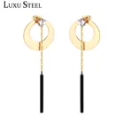 Роскошные висячие серьги из нержавеющей стали золотого цвета, круглые серьги-подвески с кристаллом из нержавеющей стали, корейские аксессуары