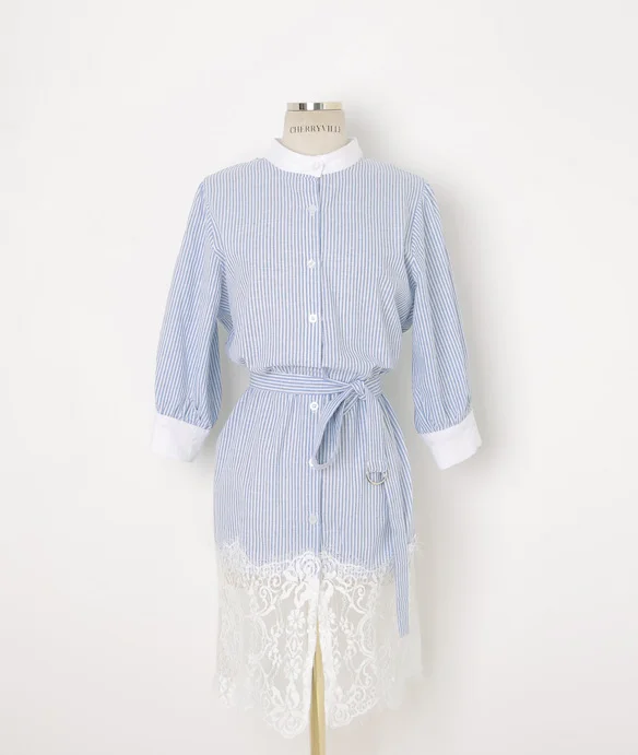 Женское платье рубашка в полоску с кружевом|dress lace|summer womenstriped shirt dress |
