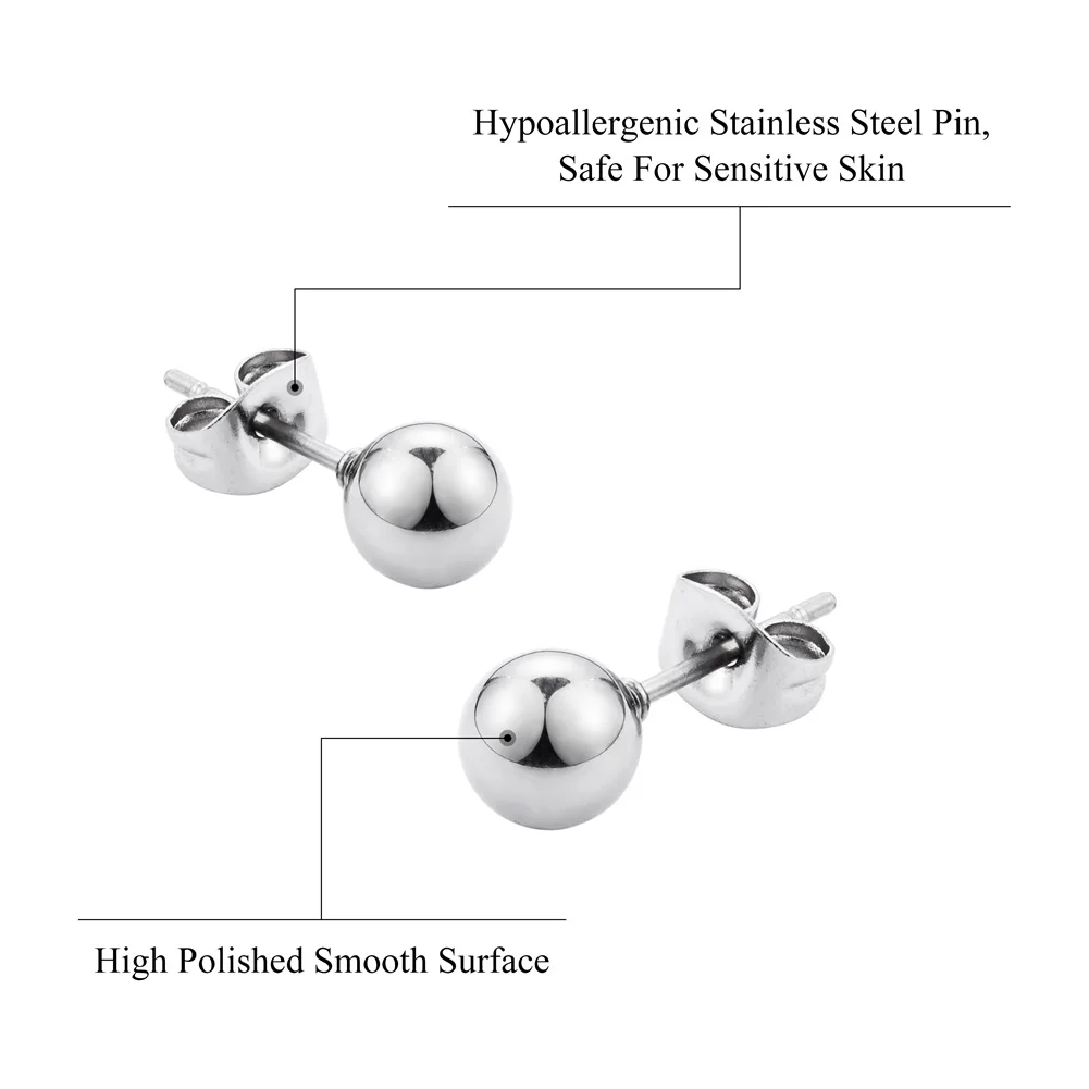 Серьги гвоздики из нержавеющей стали серебристые черные гладкие круглые