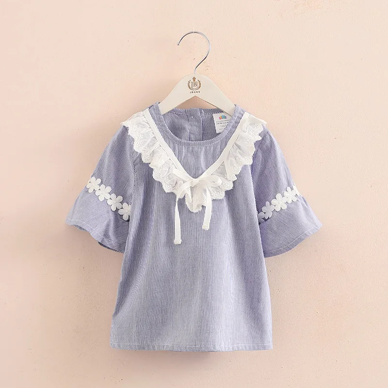 

Baby horn sleeve short-sleeved shirt 2018 summer dress new girls' children's round-necked shirt