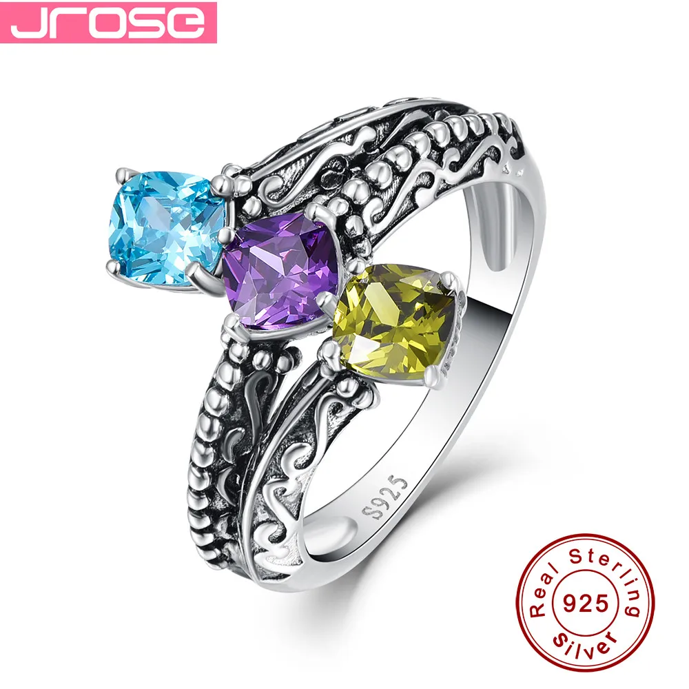 Хит продаж Jrose 5*5 мм подушка с 3 камнями Swis Blue CZ & Morganite твердое 100% Серебро 925 пробы