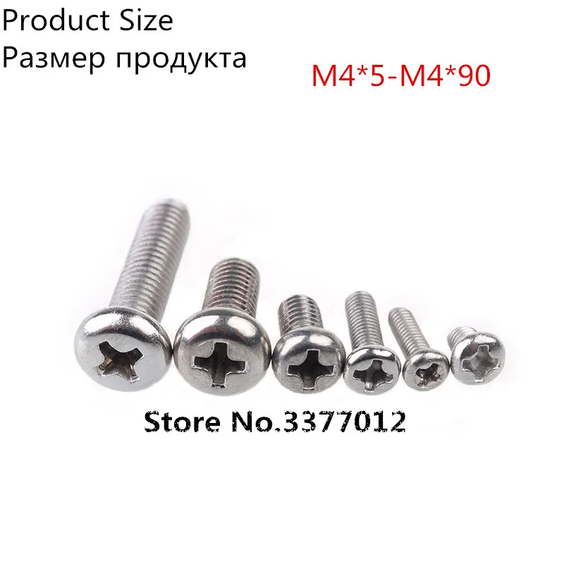 

Винты с круглой головкой из нержавеющей стали, 10 шт./лот 304, SZ101-5 M4 * 5-M4*90, винты с плоским хвостом PM