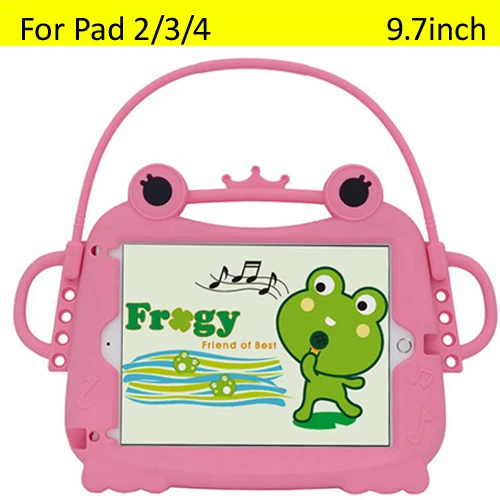 Чехол для ipad 2/3/4 air 1/2 Kids силиконовый Милая мультяшная лягушка противоударный портативный защитный чехол с ручкой - Цвет: pad234 pink