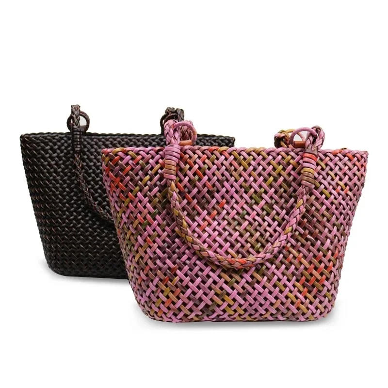 Женская вязаная сумка ручной работы из натуральной кожи маленькая плетеная