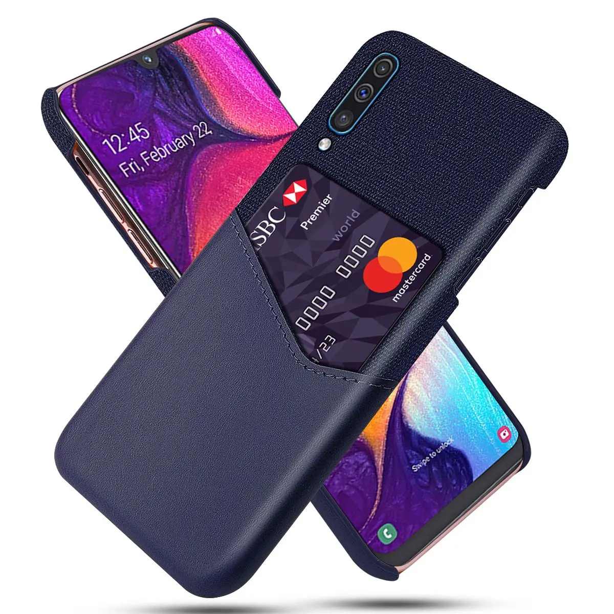Двойной Цветной чехол для samsung Galaxy A50 из искусственной кожи слот карт мягкая ткань