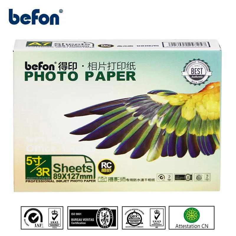 Befon-papel fotográfico de inyección de tinta 3R, 5 pulgadas, papel de impresión de imagen de alto brillo, 100 hojas, 260gsm, papel fotográfico impermeable, 3,5x5 pulgadas