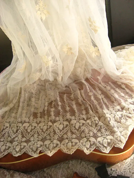 1 ярд белого кружева вышитая Тюлевая кружевная ткань винтажная марля античная