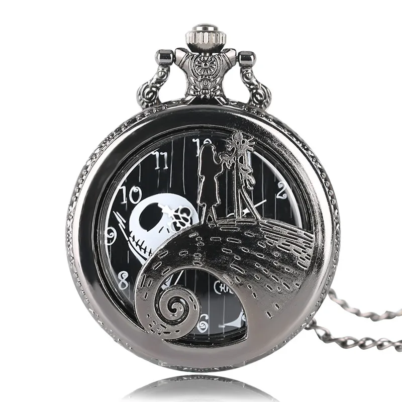 

Steampunk Tim Burtons Nightmare Before Christmas Hollow Quartz Pocket Watch For Jack Skellington And Sally Men Women Gift