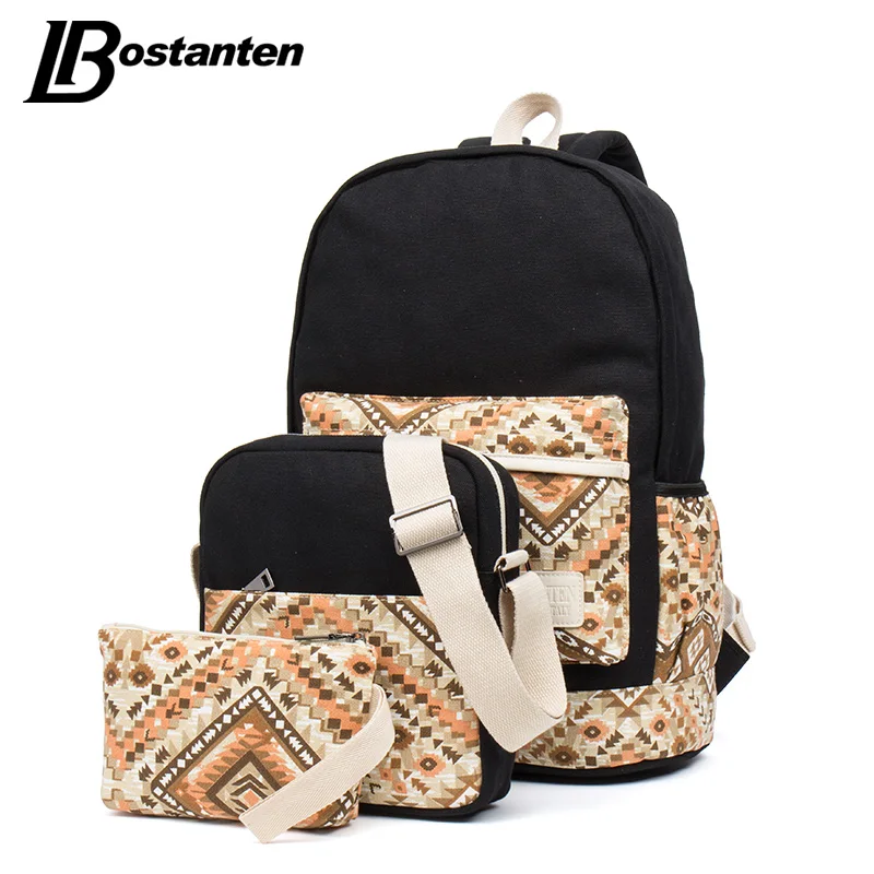 BOSTANTEN 3 комплекта брезентовый Рюкзак для девочек кошелек легкие школьные сумки