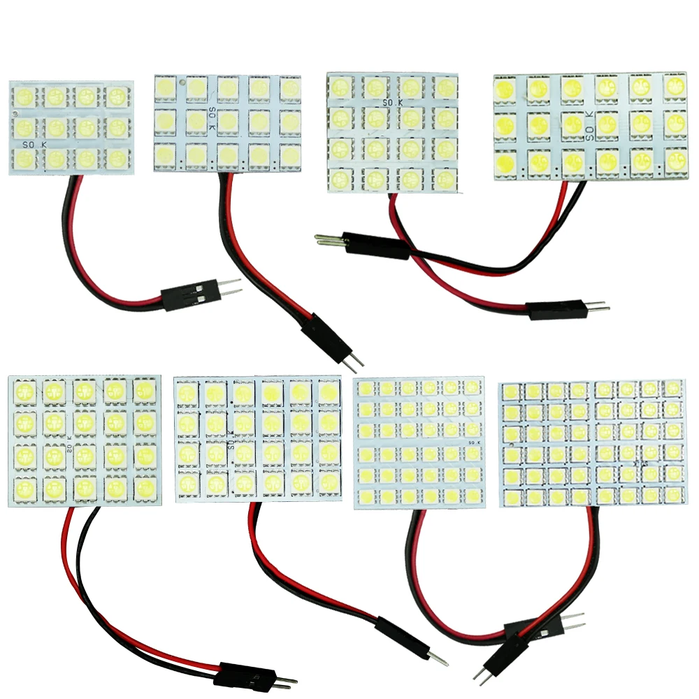 

4pcs T10 Festoon Ba9s Adapter 12/15/16/18/20/24/36/48 Panel SMD 5050 LED White Dome Door Light Car Auto Motor Accessories DC 12V