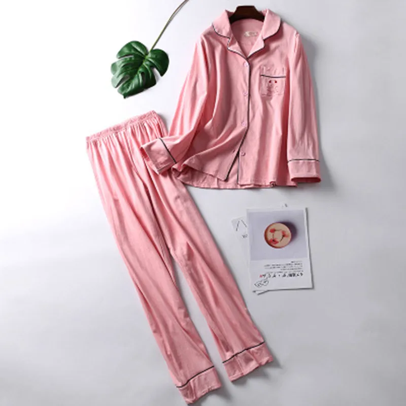 Cotton Style 11 Хлопок осенний пижамный комплект Для женщин сексуальная пижама свободные Размеры женский длинный рукав; рубашка и штаны 2 шт./компл. домашняя одежда для сна - Цвет: Cotton Style 11