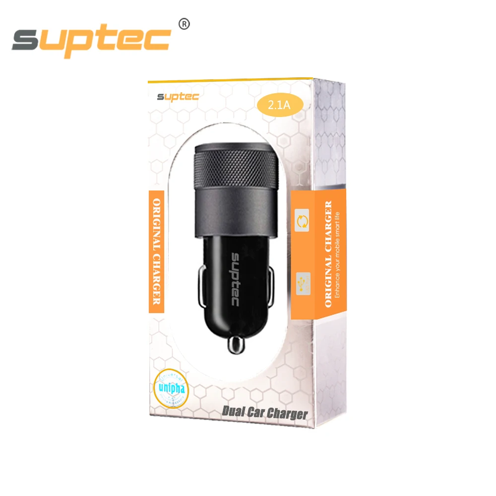 Suptec Универсальный Автомобильный Зарядное устройство металл Dual USB адаптер быстрой зарядки для iPhone 8 7 6 Samsung Xiaomi Авто-прикуриватели автомобиля зарядное устройство