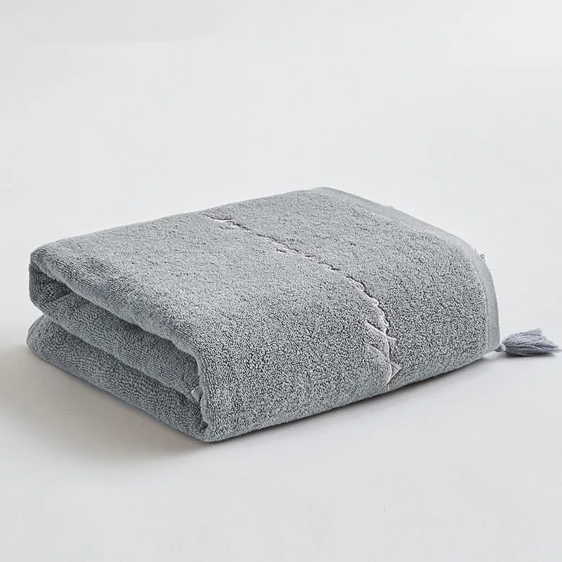 Gray 1 шт., 70x140 см, хлопок, одноцветное, с кисточками, с вышивкой, полотенце для ванной, отеля, для женщин, для девушек, банное полотенце, толстое, мягкое, пляжное полотенце s - Цвет: Gray