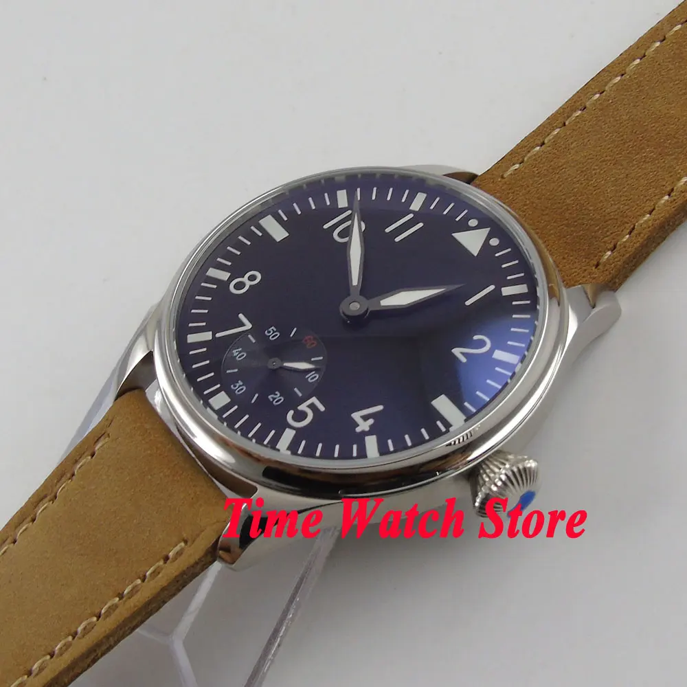 Винтажные 44 мм часы Parnis no logo с черным циферблатом светящиеся 17 драгоценностей