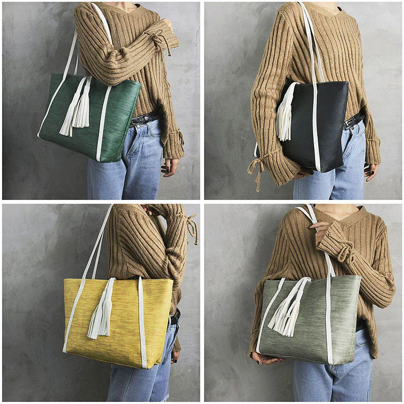 

Fashion Korean Women Shoulder Bag Ladies PU Leather Handbag Tassel Girls Casual Crossbody Bags Big Capacity Bags Bolsa Feminina