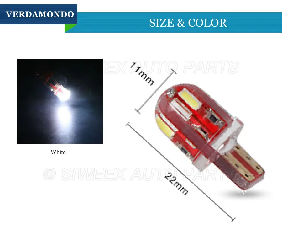 1 Pcs Car LED T10 4014 8 SMD Shallow light indicator Lamp Silica Gel W5W 194 Canbus Error Free Side Light White 12V | Автомобили и