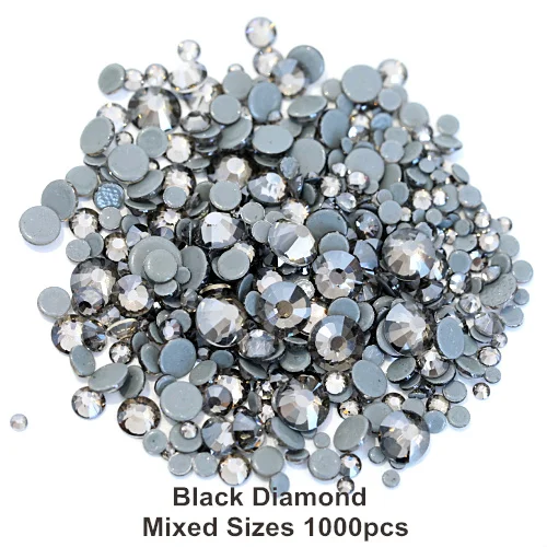 Black diamond Высокое качество стразы исправление стразы SS6-SS30 смешанные размеры Горячая фиксация стразы железо на камнях 1000 шт./лот украшения для одежды F0050 - Цвет: Black diamond